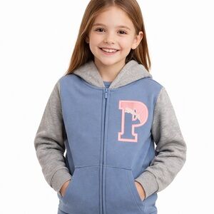 Puma Youth XL Blue & Grey Zip Hoodie Jacket Logo P Cotton Blend